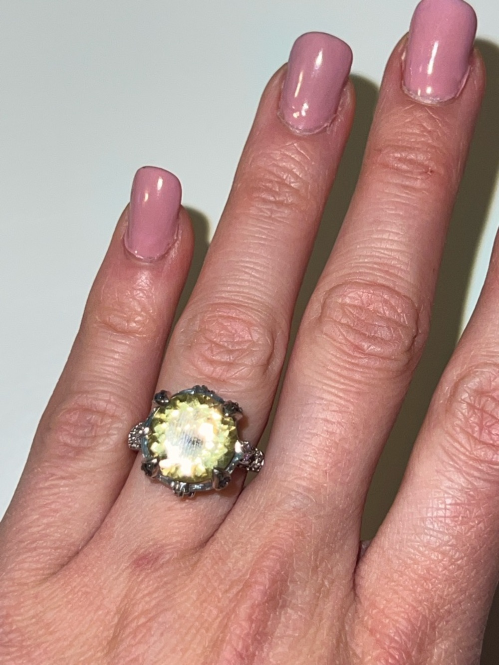 Zales Silver Ring with Yellow Center Stone and Pavé Accents - Picture 4 of 7